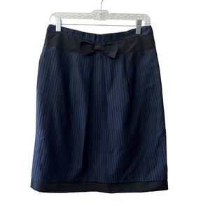 DKNY Wool Blend Pencil Skirt Women's Size 4 Black Blue Striped Pleated